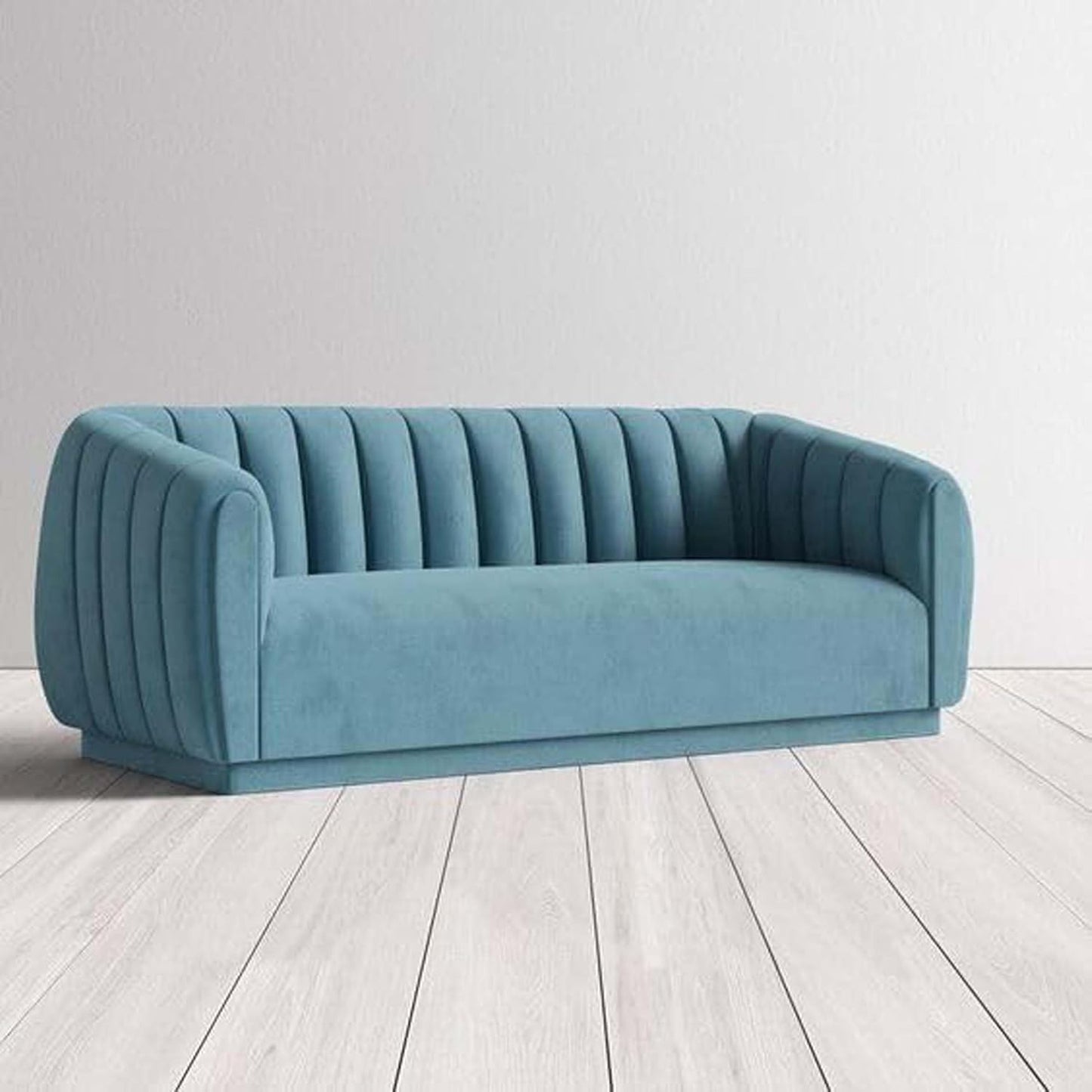 Modern Serene Velvet 3-Seater Sofa – Turquoise Blue, Curved Backrest, Upholstered Sofa for Living Room