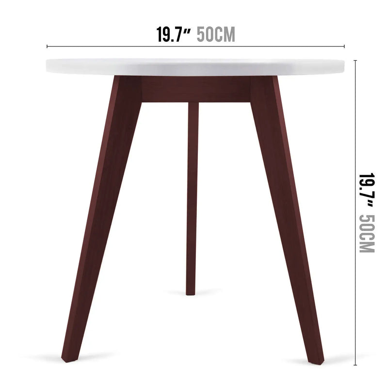 Mid-Century Modern End Table White Round Tabletop &amp; 3 Acacia Legs 