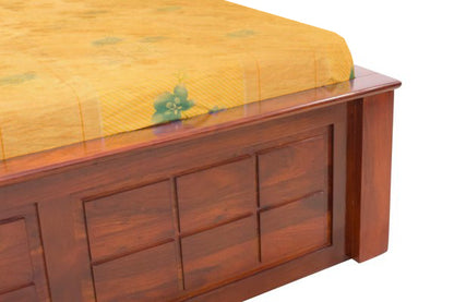Sheesham Wood Taipei Bed with 2 Drawers and Storage Box for Bedroom | Brown Finish