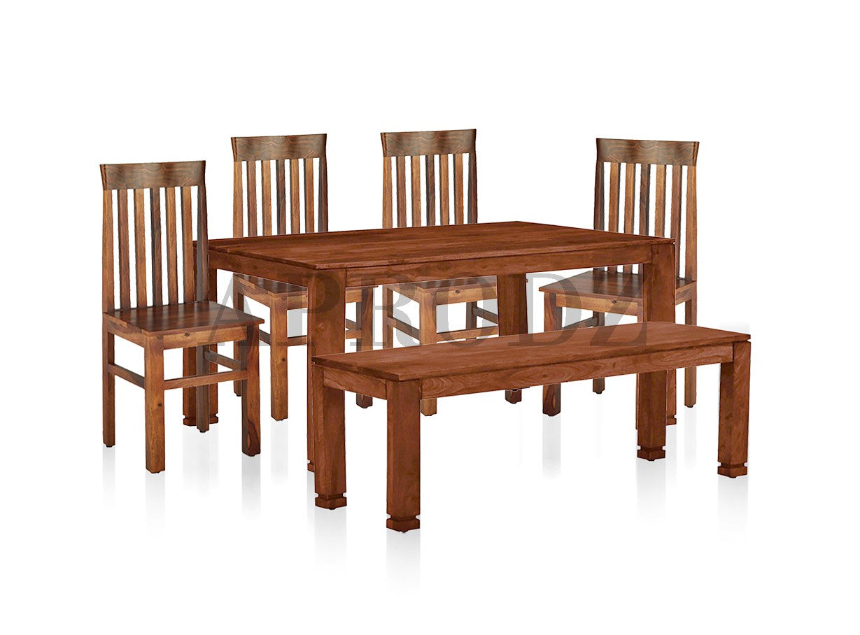 Sheesham Wood Salvador 6 Seater Dining Table Set with 1 Bench and 4 Chair for Home | Dining Furniture