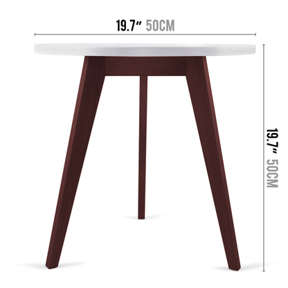Mid-Century Modern End Table: Perfect Bedside Nightstand or Living Room Side/Accent Table - White Round Tabletop & 3 Acacia Legs- Set of 2