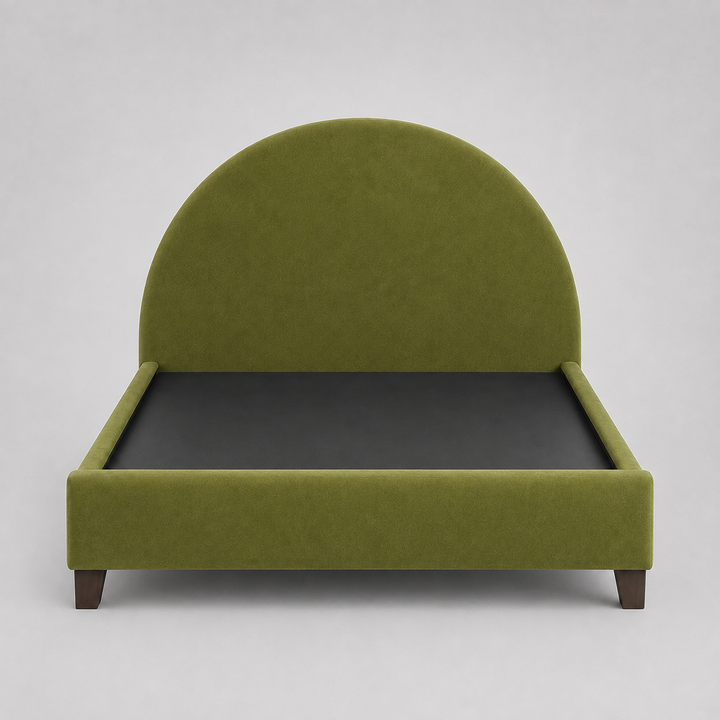 Translation missing: en.Upholstered Bed Frame, Green Fabric with Wooden Construction, Arched Headboard Platform Bed 