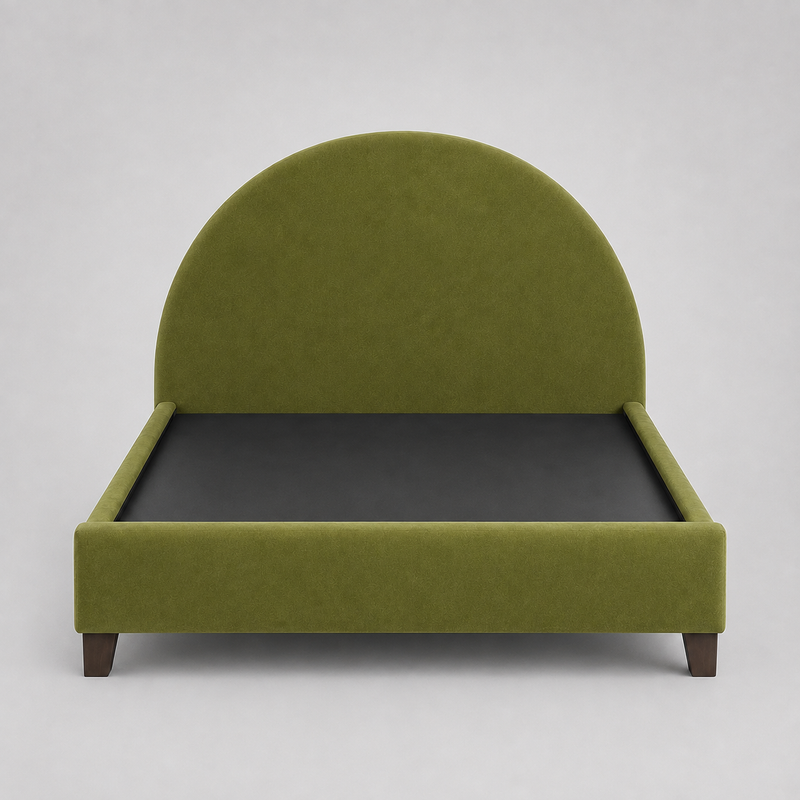 Upholstered Bed Frame, Green Fabric with Wooden Construction, Arched Headboard Platform Bed 