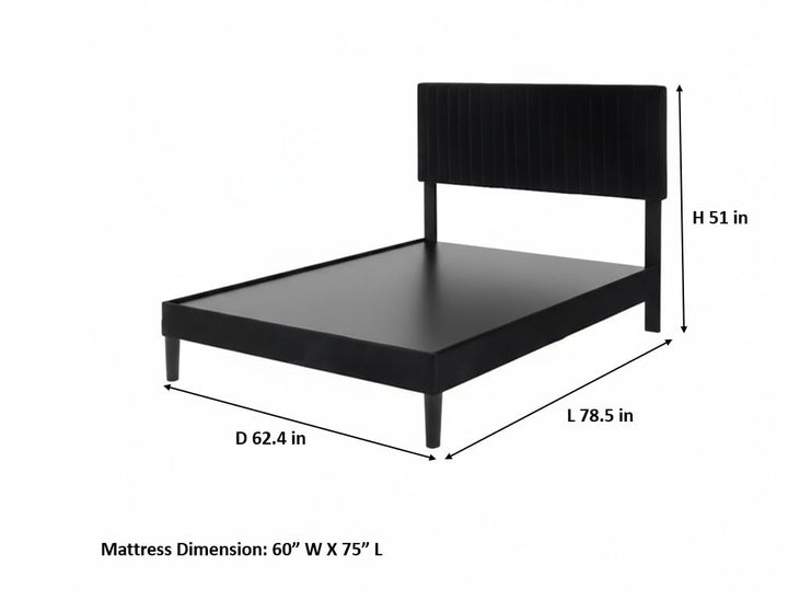 Translation missing: en.Upholstered Platform Bed with Adjustable Headboard, Leg Wood Black + Black Fabric 