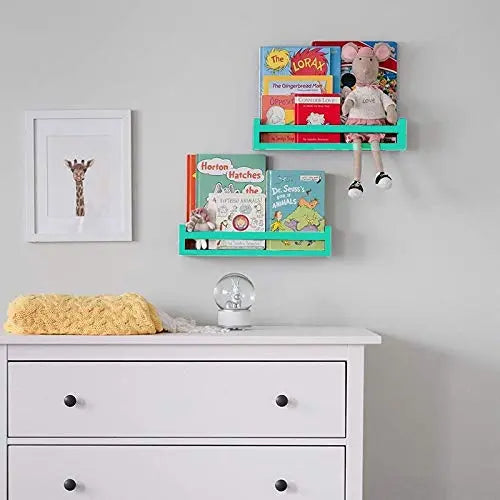 Childrens Wall Mounted Floating Shelves - 2 Set Shelf - Kid’s Room Bookshelf Display Nursery Books and Toy Storage Display Organizer 