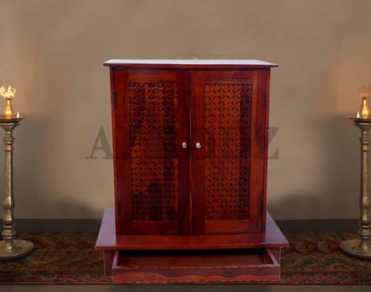 APRODZ Solid Wood Mandir/Prayer Cabinet- Mahogany