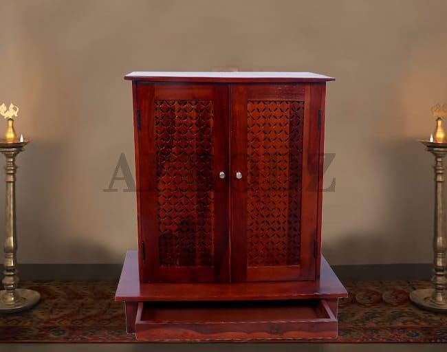 APRODZ Solid Wood Mandir/Prayer Cabinet-Natural