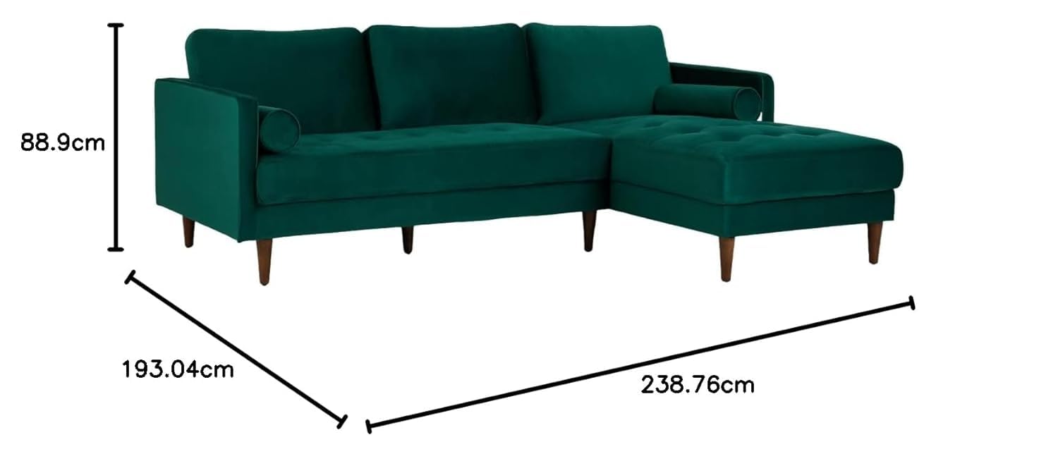 MidCen Wooden 3 Seater Sofa Set with High-Density Comfortable Foam for Home & Living Room (Upholstered- Dark Green Velvet Fabric) 