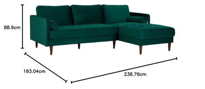 MidCen Wooden 3 Seater Sofa Set with High-Density Comfortable Foam for Home & Living Room (Upholstered- Dark Green Velvet Fabric) 