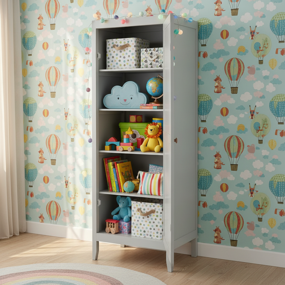 Mango Wood Single Doors Multipurpose Storage Kiev Wardrobe Almirah for Living Room | Grey