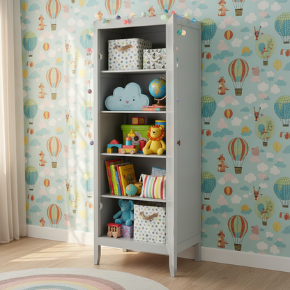 Mango Wood Single Doors Multipurpose Storage Kiev Wardrobe Almirah for Living Room | Grey