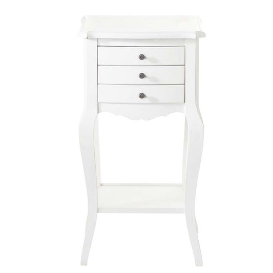 Solid Wood Piura Three Drawer Selves Bedside Storage Table for Bedroom | White Finish
