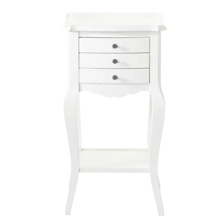 Translation missing: en.Solid Wood Piura Three Drawer Selves Bedside Storage Table for Bedroom | White Finish 