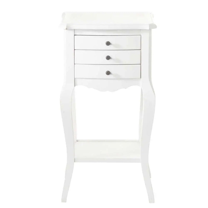 Solid Wood Piura Three Drawer Selves Bedside Storage Table for Bedroom | White Finish 