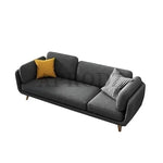 Luxelle Modern Sofa 3 Seater Velvet Upholstered Sofa Set with Tufted Backrest Cushioned Seating Tipped Gold Wooden Legs Couch for Living Room & Lounge (Charcoal Grey) 
