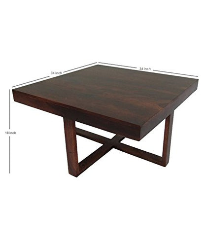 Sheesham Wood Square Coffee Table for Living Room | Center Table for Home | with 4 Stools | Dark Brown, White Cushion
