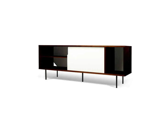 Translation missing: en.APRODZ Solid Wood Clearcut Storage Side Board Unit for Living Room | Walnut White Finish