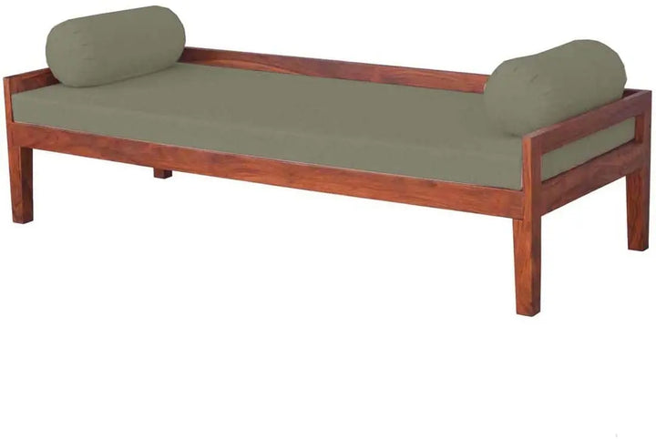 Translation missing: en.Solid Mango Wood Dewan Sofa Bed (Solid Wood - Light Grey Fabric + Brown) 