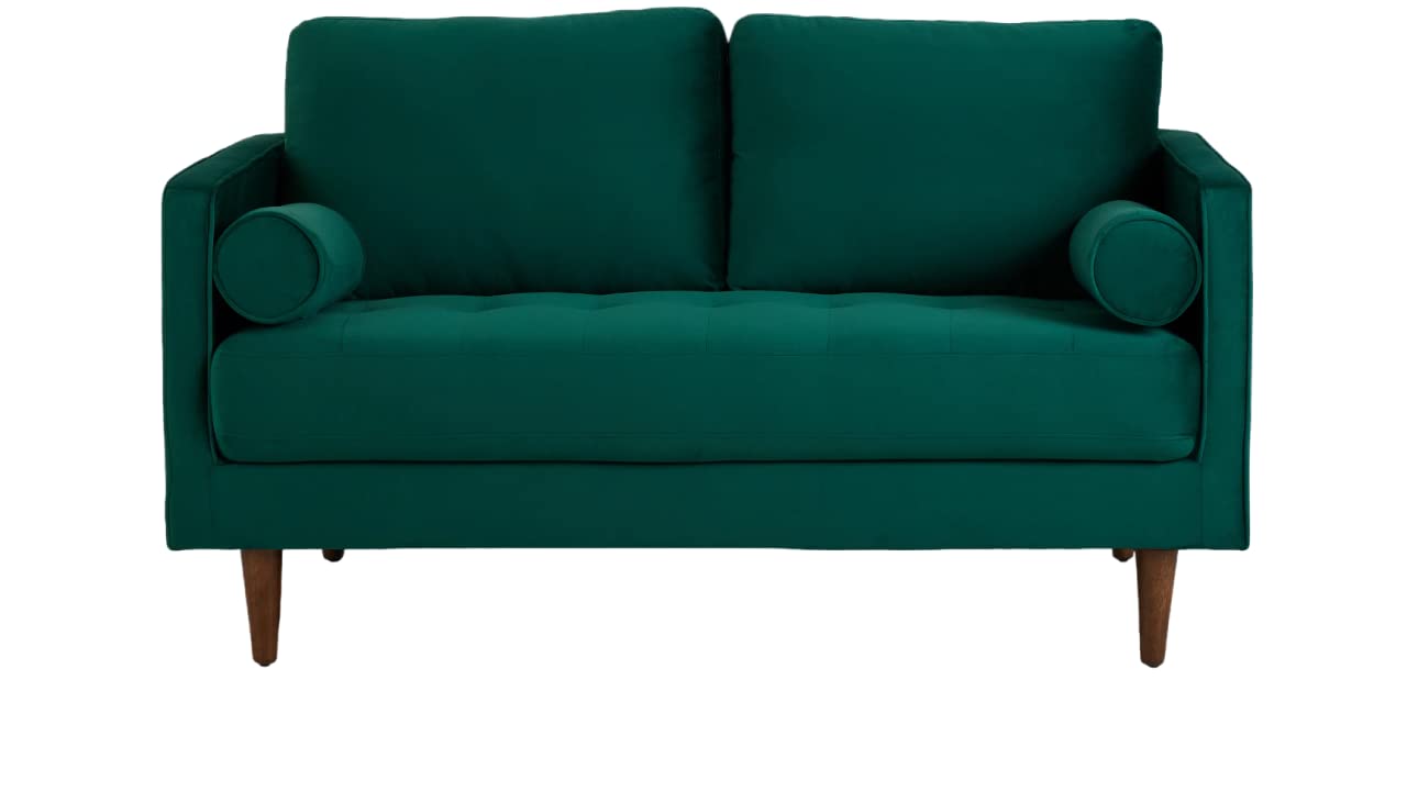 MidCen Wooden 3 Seater Sofa Set with High-Density Comfortable Foam for Home & Living Room (Upholstered- Dark Green Velvet Fabric) 