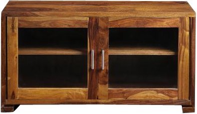 APRODZ Mango Wood Entertainment 3 Door TV Stand Cabinet Unit for Living Room | Black Finish