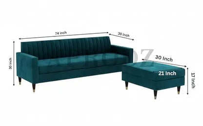 Velora L-Shape Velvet Sectional Sofa – Tufted Back & Gold Legs 