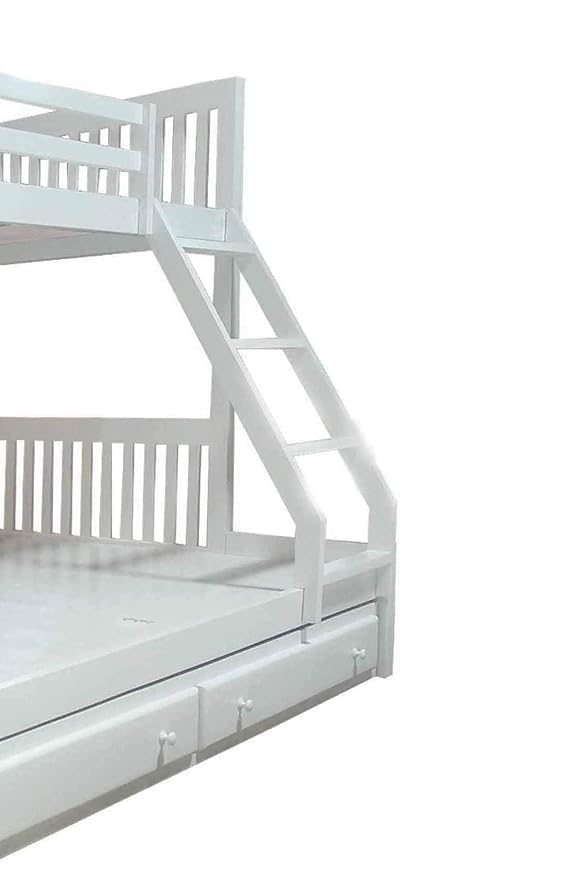 Solid Wood Getech Bunk Bed with Slide Storage & Trundle | Twin Over Twin Kids Bed | White Finish 