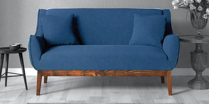 Sheesham Wood and Upholstered 3 Seater Sofa for Living Room Home Office Furniture |(Upholstered - Teal Blue Velvet + Teak)