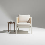 Mid Century Modern Solid Wood Accent Chair with Cane Back & Cushion 