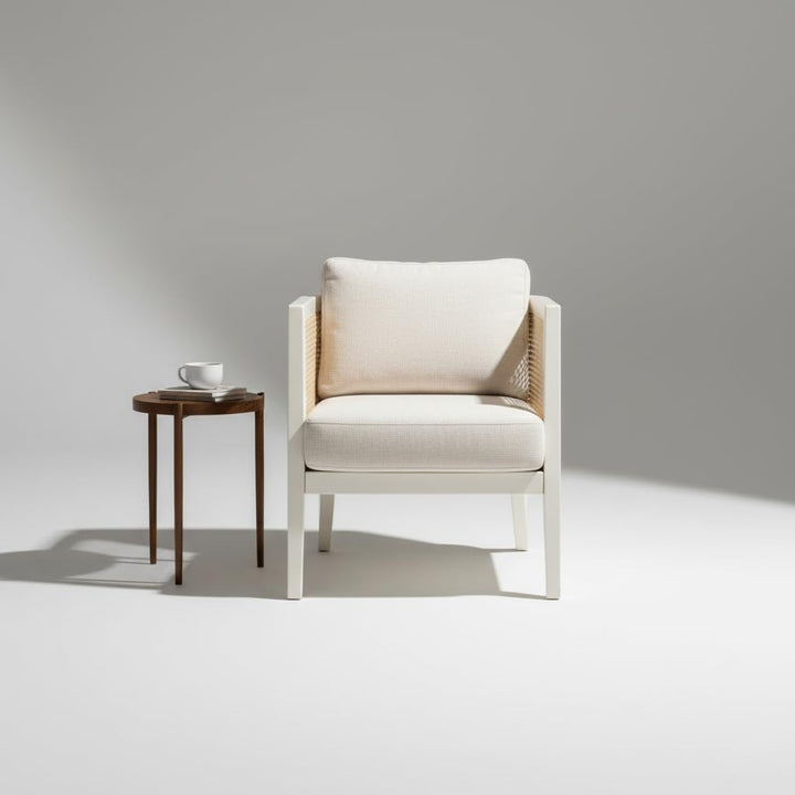 Translation missing: en.Mid Century Modern Solid Wood Accent Chair with Cane Back &amp; Cushion 