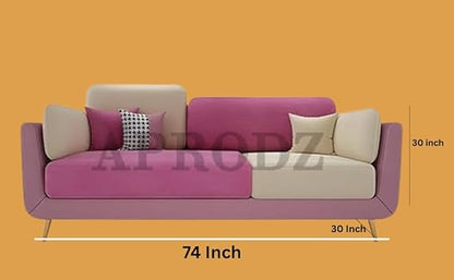APRODZ Modern Luxelle Dual-Tone 3-Seater Fabric Sofa – Pink & Cream, Stylish Wooden Legs, for Living Room 