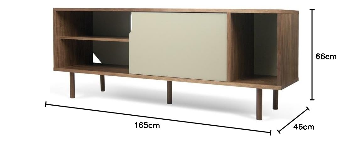 APRODZ Solid Wood Clearcut Storage Side Board Unit for Living Room | Walnut Matte Grey White Finish