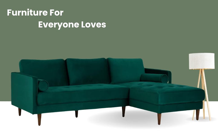 Translation missing: en.MidCen Wooden 3 Seater Sofa Set with High-Density Comfortable Foam for Home &amp; Living Room (Upholstered- Dark Green Velvet Fabric) 