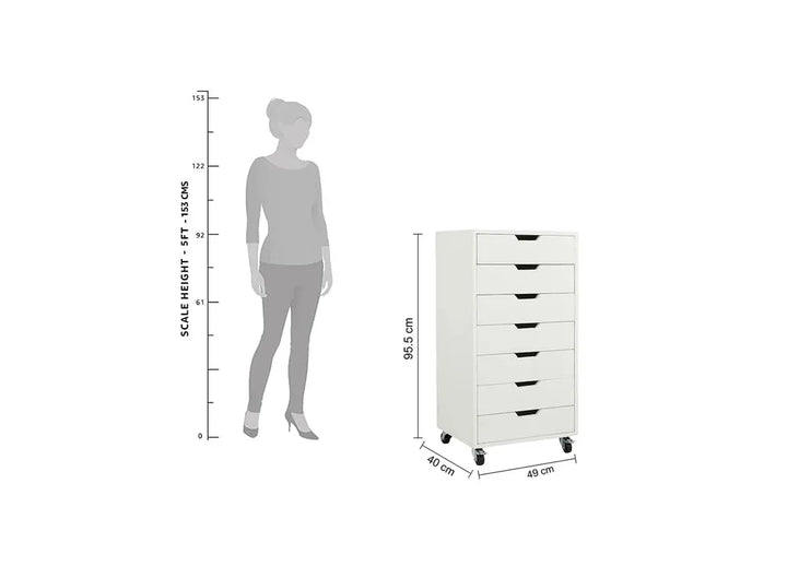 Translation missing: en.APRODZ Mango Wood Sideboard Storage Dresser Cabinet Balarwa Chest of 7 Drawer On Castors for Living Room (White Finish)