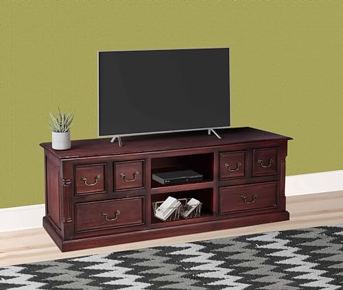 APRODZ Flower Inspired TV Unit with Drawers & Shelf Storage Entertainment Unit Center Console TV Table for Living Room Furniture (Natural Teak Finish)