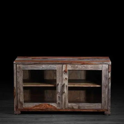 Mango Wood Entertainment 3 Door TV Stand Cabinet Unit for Living Room | Black Finish 