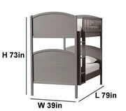 Solid Wood Grimes Bunk Bed for Bedroom | Grey Finish 