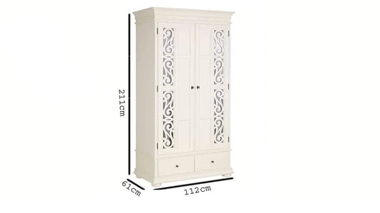 Translation missing: en.APRODZ Mango Wood Multipurpose Storage 2-Door Porto Wardrobe Almirah for Bedroom | Cream