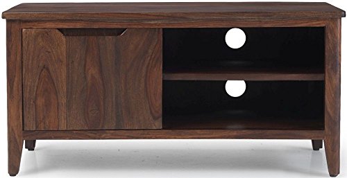 APRODZ Mango Wood Entertainment 3 Door TV Stand Cabinet Unit for Living Room | Black Finish