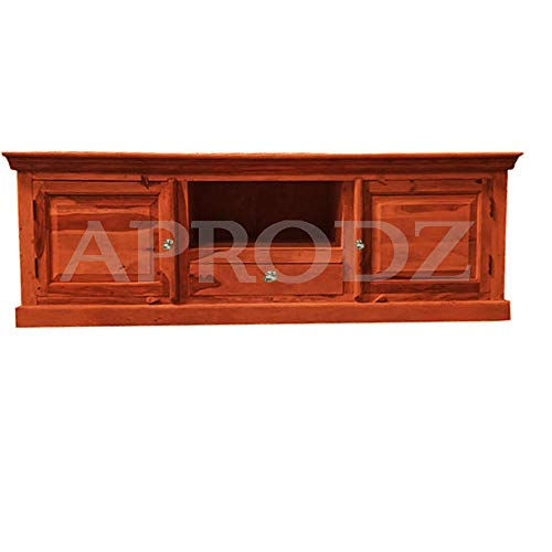 APRODZ Mango Wood Belgrade TV Stand Cabinet for Home | TV Unit for Living Room | Brown Finish