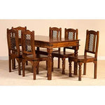 Sheesham Wood Reyk 6 Seater Dining Table Set for Home | 6 Chairs | Brown Finish 