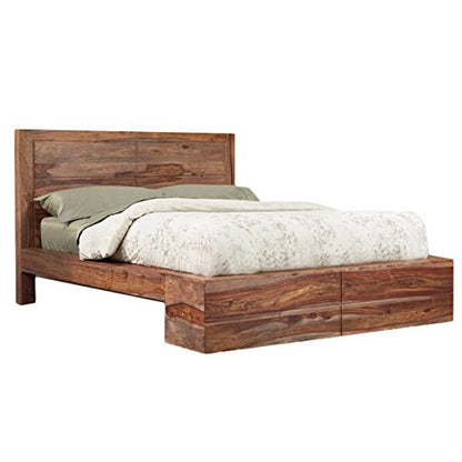 APRODZ Sheesham Wood Queen Size Fenton Bed for Bedroom Stylish | Brown Finish