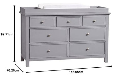 Mango Wood Norto Extra Wide Dresser & Topper Set with Topper Mattress Changing pad is Also Included- Grey
