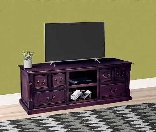 Translation missing: en.APRODZ Flower Inspired TV Unit with Drawers &amp; Shelf Storage Entertainment Unit Center Console TV Table for Living Room Furniture (Natural Teak Finish)