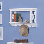 Mango Wood Larso Wall Shelf with Key Holder for Living Room | Wall Shelves | White Finish 