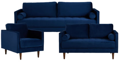 MidCen Wooden 3 Seater Sofa Set with High-Density Comfortable Foam for Home & Living Room (Upholstered- Dark Green Velvet Fabric) 