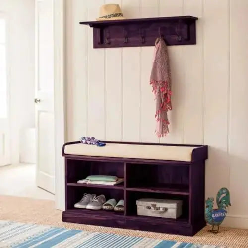 Wooden Multipurpose Cupboard & Shoe Rack – Spacious Storage Cabinet with Seating for Home, Entryway & Living Room (Large, Teak Finish) 