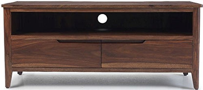 APRODZ Flower Inspired TV Unit with Drawers & Shelf Storage Entertainment Unit Center Console TV Table for Living Room Furniture (Natural Teak Finish)