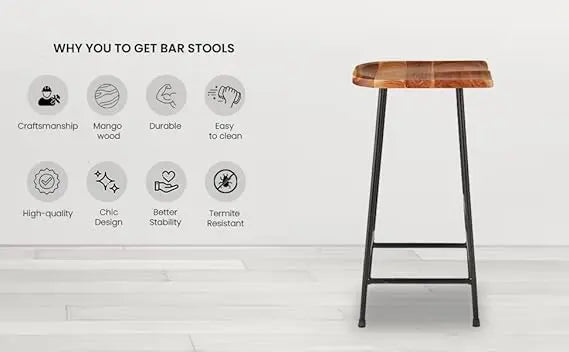 Bar Stool Set of 2 for Home bar, Counter Stool Chair Modern, Shop Industrial Stool with footrest, Black 