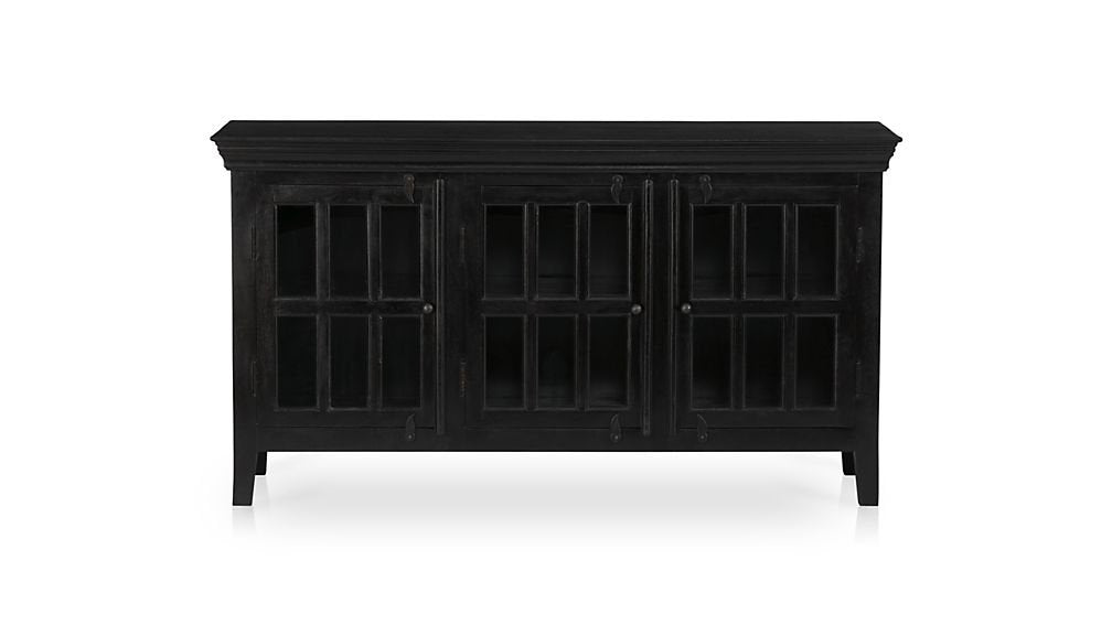 APRODZ Mango Wood Entertainment 3 Door TV Stand Cabinet Unit for Living Room | Black Finish