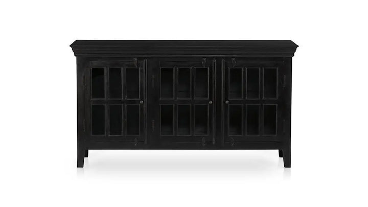 Translation missing: en.APRODZ Mango Wood Entertainment 3 Door TV Stand Cabinet Unit for Living Room | Black Finish